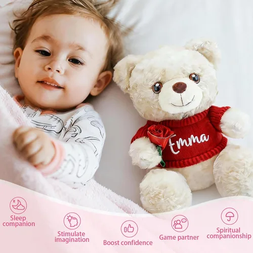 Vista 2 de Oso de peluche personalizado con nombre personalizado, regalo de felpa personalizado de 10 pulgadas para aniversario, día de San Valentín