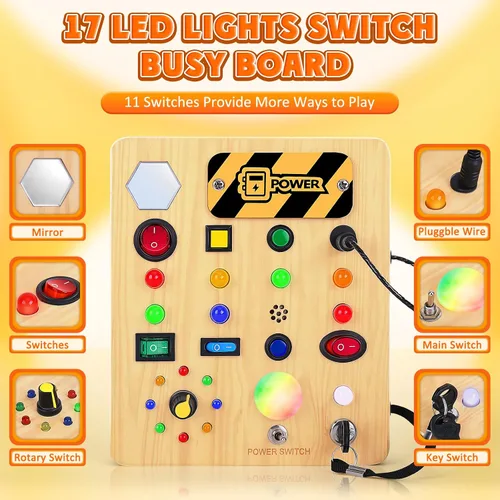 Vista 2 de TINTECUSA Tablero Ocupado con Luz LED, Juguetes Sensoriales de Madera para Niños Pequeños, Juguete Musical Montessori para Avión, Actividades