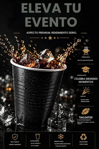 Vista 5 de Hanna K. Signature - Vasos desechables de plástico para fiestas, resistentes de 18 onzas, 50 unidades Negro