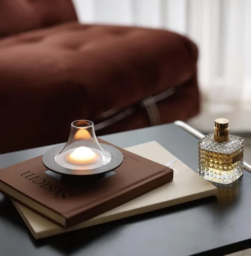 Vista 4 de Owlpack Puff Lámpara de mesa LED recargable inalámbrica con atenuador ajustable, color marrón oliva Adjustable Dimmer, Bedside, Nightstand