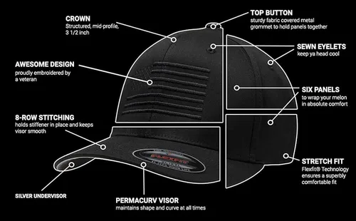 Vista 2 de Eagle Six Gear Ultimate American Flag Hat - Sombrero de bandera de Estados Unidos Flexfit Blackout, Negro