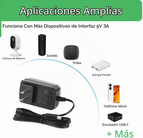 Vista 7 de 5V 3A USB C/Type-C Fuente de alimentación/Adaptador, Cable de alimentación de 5 voltios 3000mA Adaptador para Raspberry Pi 4 Modelo B 1GB/2GB/4GB