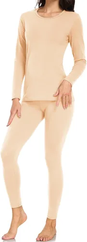 Vista 7 de wirarpa Juego de ropa interior térmica de algodón para mujer, ligera, pantalones largos, capa base, conjunto de pijama para mujer, parte superior e