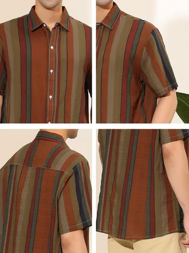 Vista 6 de Lars Amadeus Camisa de rayas irregulares con botones de manga corta y bloque de color de verano para hombre