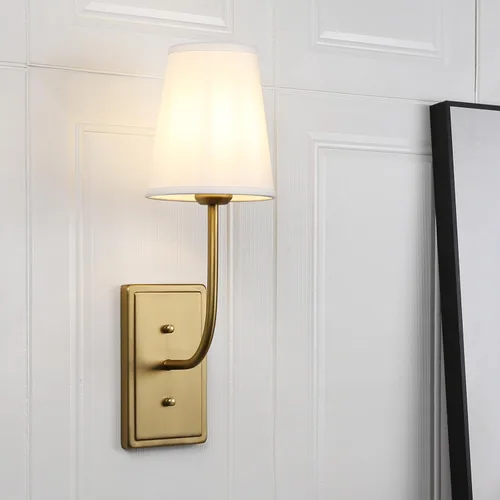 Vista 11 de Aplique de pared de latón de granja, 1 luz, pantalla de tela de lino, lámpara de pared interior con cable para dormitorio, sala de estar, tocador