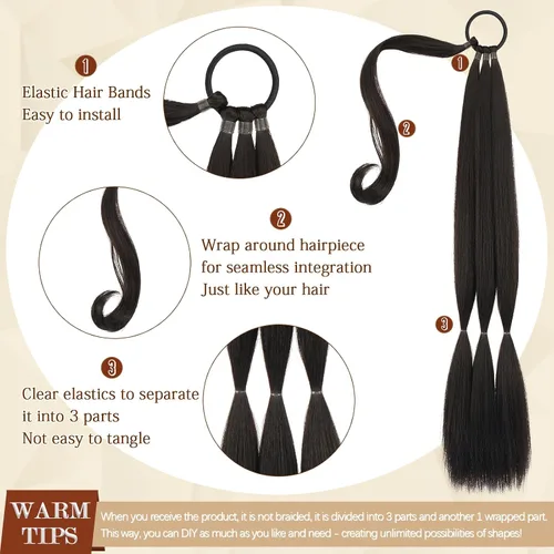 Vista 57 de SOFEIYAN Extensión de cola de caballo trenzada larga con banda elástica y mechón liso envolvente, extensiones de cabello naturales suaves