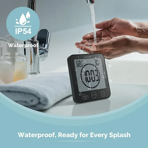 Vista 3 de KADAMS - Temporizador digital con alarma, impermeable para pulverización de agua para baño, regadera, cocina, temporizador táctil, visualización