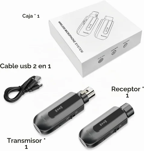 Vista 7 de LOCOCO Receptor transmisor de micrófono inalámbrico de 2.4 GHz: sistema de transmisión inalámbrica XLR enchufable - 48V Phantom Power para micrófono