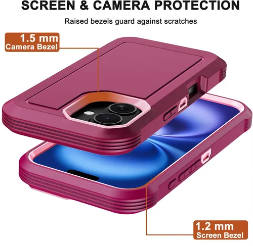 Vista 5 de Funda para iPhone 16 de 6.1 pulgadas con funda y clip para cinturón, 2 protectores de pantalla, resistente de uso pesado de grado militar, cuerpo