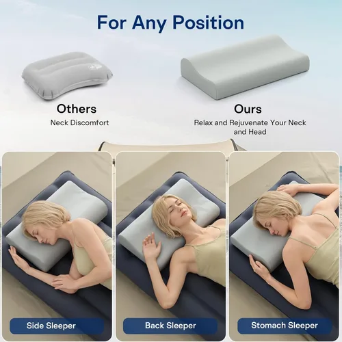 Vista 6 de Almohada de viaje de espuma viscoelástica – Almohadas de camping refrescantes para dormir 2 alturas – Pequeña almohada de espuma viscoelástica