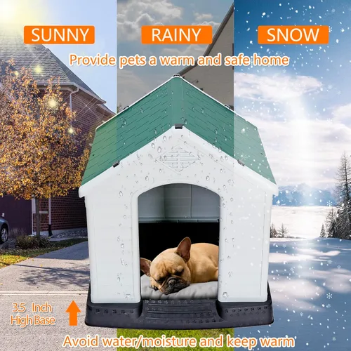 Vista 3 de ZENY Casa de plástico para perros – Perrera impermeable con rejillas de ventilación y suelo elevado para todo tipo de clima para interiores
