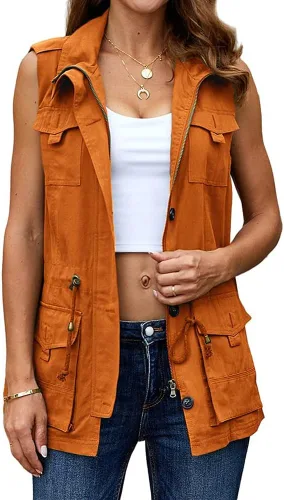 Vista 2 de Koodred - Chaleco militar casual para mujer, ligero, sin mangas, con cordón, con bolsillos