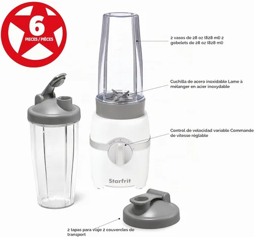 Vista 2 de Starfrit - Batidora personal con 2 tazas para llevar, color blanco