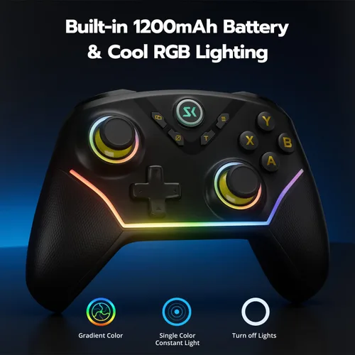 Vista 7 de ISHAKO Wireless PC Controller, Hall Effect Gaming Controller for PCLaptopSwitchiPhoneAndroid,with RGB Lighting, Turbo, Back Buttons, Hall