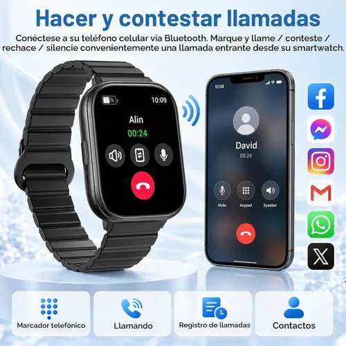 Vista 2 de Smart Watch with Call/Dial, Bluetooth Call, 1.75" HD Fitness Tracker, Black Black 1.75