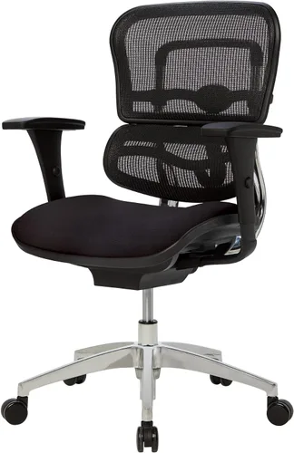 Vista 5 de WorkPro® Serie 12000 - Silla ergonómica de malla y tela con respaldo medio, color negro y negro, compatible con BIFMA