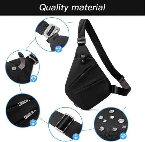 Vista 5 de Bolso bandolera con hombros en el pecho, bolsas cruzadas para hombres y niños, viajes al aire libre (negro)