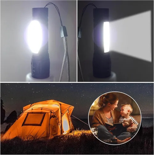 Vista 6 de Paquete de 5 Mini Pequeñas Linternas de Bolsillo LED USB-C Recargables de Altos Lúmenes Brillantes y Potentes EDC - Linterna de Mano de Aluminio al