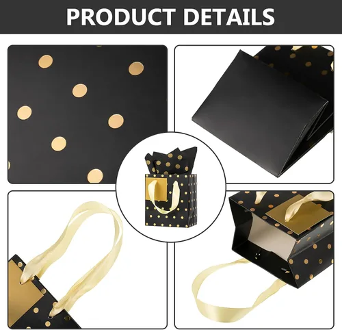 Vista 3 de Tenare - 24 pequeñas bolsas de regalo pequeñas de papel metálicas para fiestas, pequeñas con asas, papel de seda para joyas, envoltura de regalo