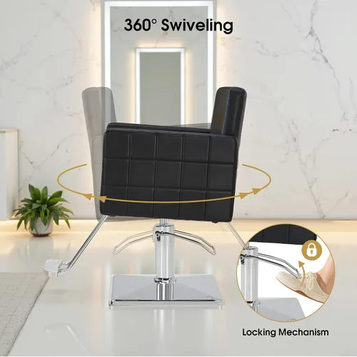 Vista 4 de Silla BarberPub para estilista de salón, silla de peluquería hidráulica, altura ajustable, cuero PVC, giro de 360 grados, barbería, salón en casa