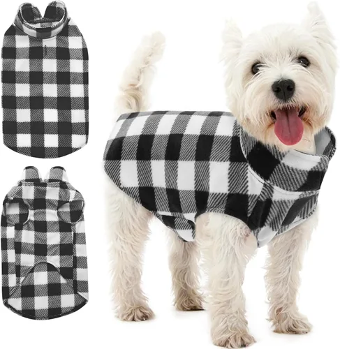 Vista 9 de KAMA BRIDAL - Abrigo de primavera, otoño e invierno para perros y gatos, chaleco de forro polar con capucha para perros, suéter delgado, a cuadros