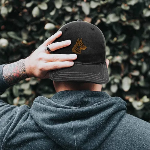 Vista 4 de Gorra de béisbol cabeza de pastor alemán bordado dorado de algodón suave malla gorra Snapback marrón caqui diseño solo, Diseño marrón caqui solamente