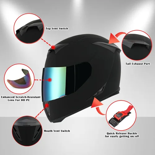 Vista 3 de 1Storm Casco integral para motocicleta Skull HJK311 + un escudo extra transparente + una película antivaho