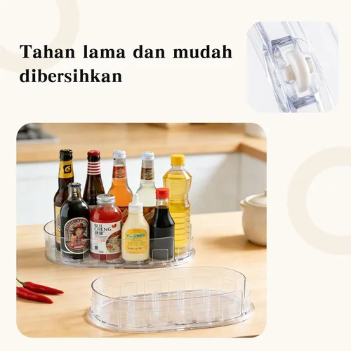 Vista 4 de Organizador giratorio de 360° Lazy Susan, 13 x 8.5 pulgadas, transparente Lazy Susan para refrigerador, organizador de bebidas multiusos