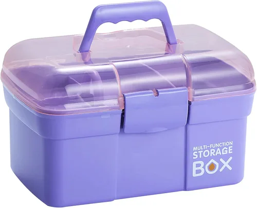 Vista 8 de Kinsorcai Organizador de caja de plástico de 11 pulgadas con bandeja extraíble, organizador de costura, suministros de manualidades y arte, caja