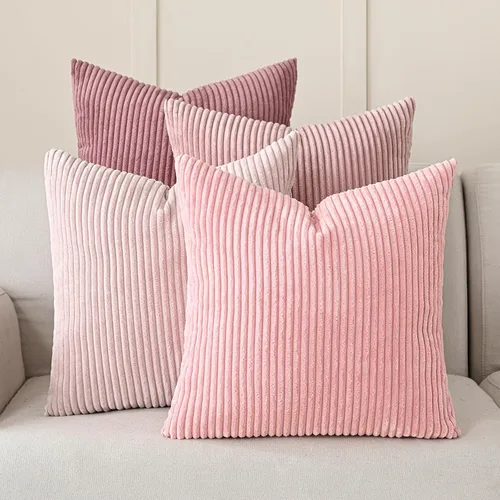 Vista 13 de Volcanics - Juego de 4 fundas de almohada de pana beige crema de 18 x 18 pulgadas Decorative Modern Double-Sided Striped Cushion Cases, Soft Boho
