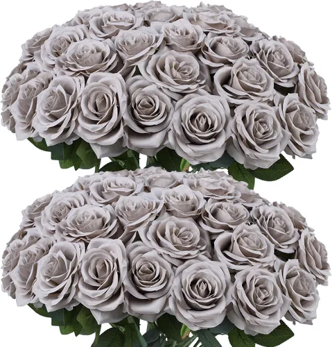 Vista 38 de Flores artificiales de rosa, rosas artificiales, rosas de seda, rosas falsas de aspecto real con tallos para manualidades, ramos de boda, centros