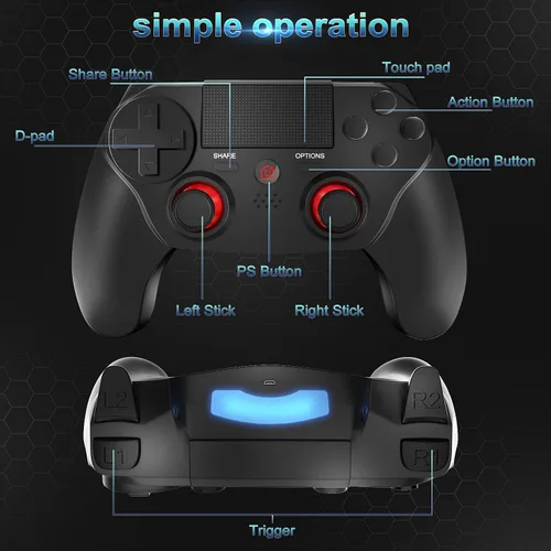 Vista 3 de Wireless Controller Compatible with PS4 System - Gamepad Joystick with Dual Vibration, 6-Axis Gyro Sensor, Audio Function for Playstation 4 SlimPro
