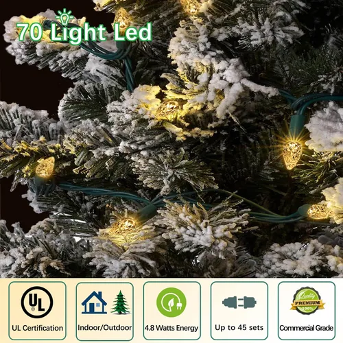 Vista 5 de 70 luces de Navidad C6 de color blanco cálido, 35.5 pies, para exteriores, impermeables, cable verde, IP65, certificación UL