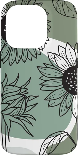 Vista 17 de iPhone 16 Aesthetic Sunflower Line Art Minimalistic Sage Green Case