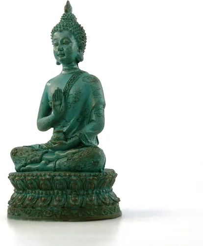 Vista 2 de ornerx Estatua de Buda sentado tailandés para decoración del hogar Verdigris 6.7