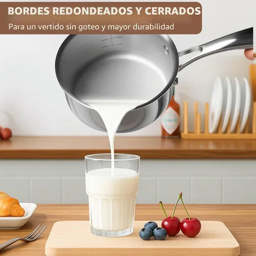 Vista 7 de EWFEN Juego de sartenes de acero inoxidable de 3 capas con tapas, olla multiusos de 1 y 2 cuartos de galón, mango que se mantiene fresco, horno