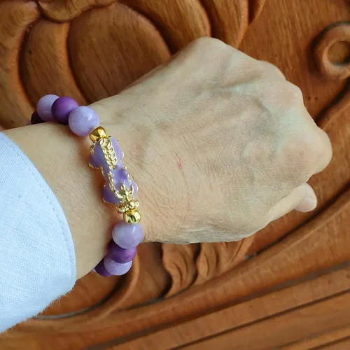 Vista 9 de Heavens Tvcz Pixiu Pulsera para mujeres y hombres amatista natural piedra morada cuentas positivas espirituales Feng Shui dijes tailandeses
