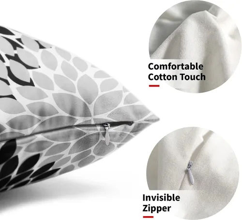 Vista 2 de Fundas de Almohada Negras 12X20 pulgadas Negro Blanco Gris Dalias Floral Geométrico Lumbar Fundas de Almohada para Cama Juego de 2 Rústico de Granja