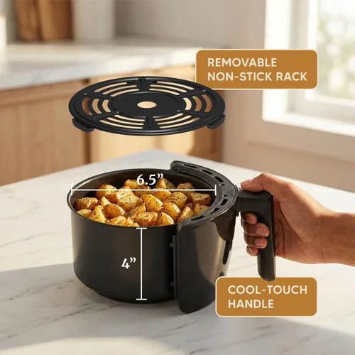 Vista 6 de Elite Gourmet EAF2612D Freidora de aire caliente personal de 2.1 cuartos de galón, compacta para ahorrar espacio, programable, cocina saludable sin