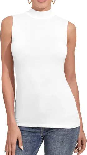 Vista 10 de Camiseta Top sin Mangas de Manga Larga para Mujer, Cuello de Tortuga Simulado, Básica, Ajuste Elástico, Suéter Ligero, Camisa Entallada Verde militar