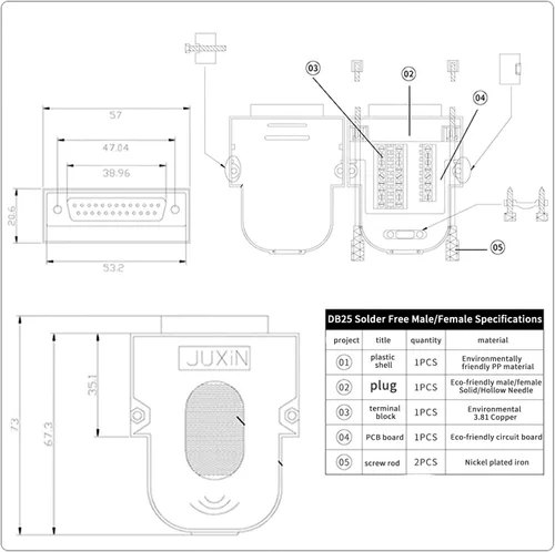 Vista 7 de Paquete de 2 placas de conexión macho DB25, adaptador de terminal D-Sub de 25 pines sin soldadura con terminales de tornillo, módulo de conector