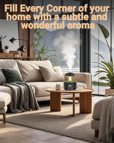 Vista 3 de Humidificador estético 2 en 1 difusor de aceite con gota de lluvia giratoria y 7 luces LED de estado de ánimo, humidificador de niebla fría