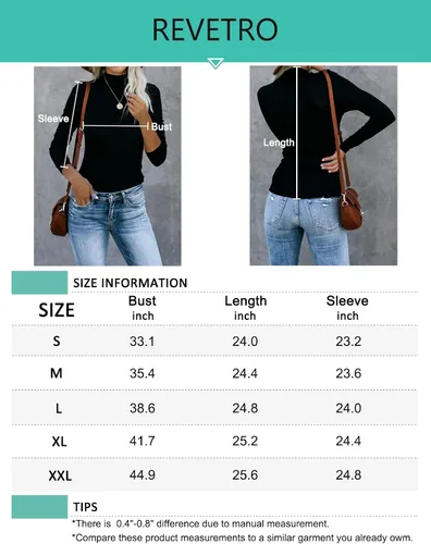 Vista 5 de REVETRO Camisas casuales de manga larga para mujer, cuello alto, ajuste delgado, básicas, ligeras, lisas