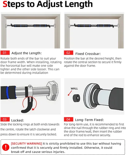 Vista 11 de Abahub Doorway Pull-Up Bar with Safety Lock, Home Use Heavy-Duty Door Frame Pull-Up Bar for Upper Body Workout, Adjustable Strength Training Azul