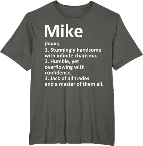 Vista 7 de MIKE Definition - Camiseta divertida para regalo de cumpleaños con nombre personalizado, Negro, S