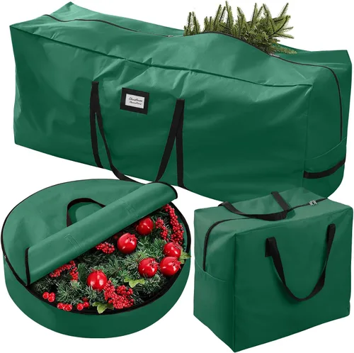 Vista 8 de Paquete de 3 bolsas de almacenamiento para árbol de Navidad, para árboles artificiales de hasta 7.5 pies, duraderas e impermeables con asas