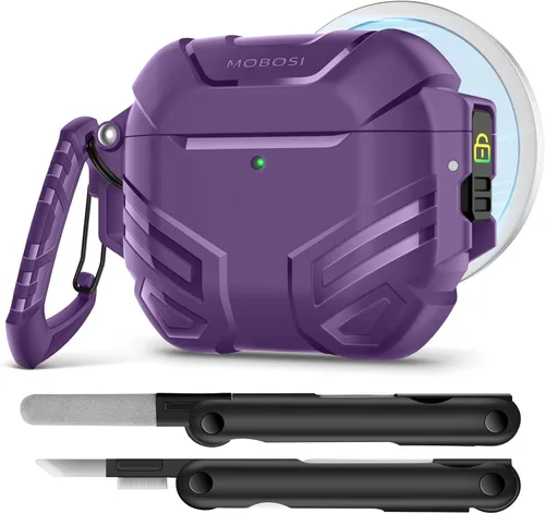 Vista 11 de MOBOSI Funda para AirPods Pro 2 con cerradura, compatible con funda Airpod Pro de 2ª/1ª generación, funda protectora de grado militar con kit