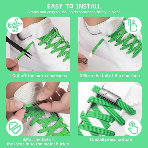 Vista 6 de Aiboxin Cordones planos elásticos sin atar para tenis, cordones elásticos para niños y adultos, cuerdas magnéticas para zapatos, 2 pares