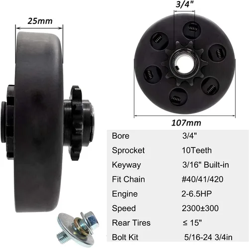 Vista 2 de FDJ Embrague Centrífugo 3/4 10 Dientes 212cc Motor Depredador Go Kart Embrague con Kit de Tornillo y Arandela