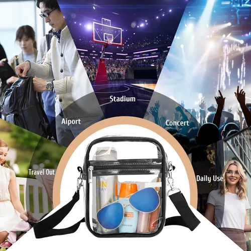 Vista 13 de LWWTBS Bolso cruzado transparente – Bolsa deportiva de concierto aprobada por estadios para mujer con correa ajustable